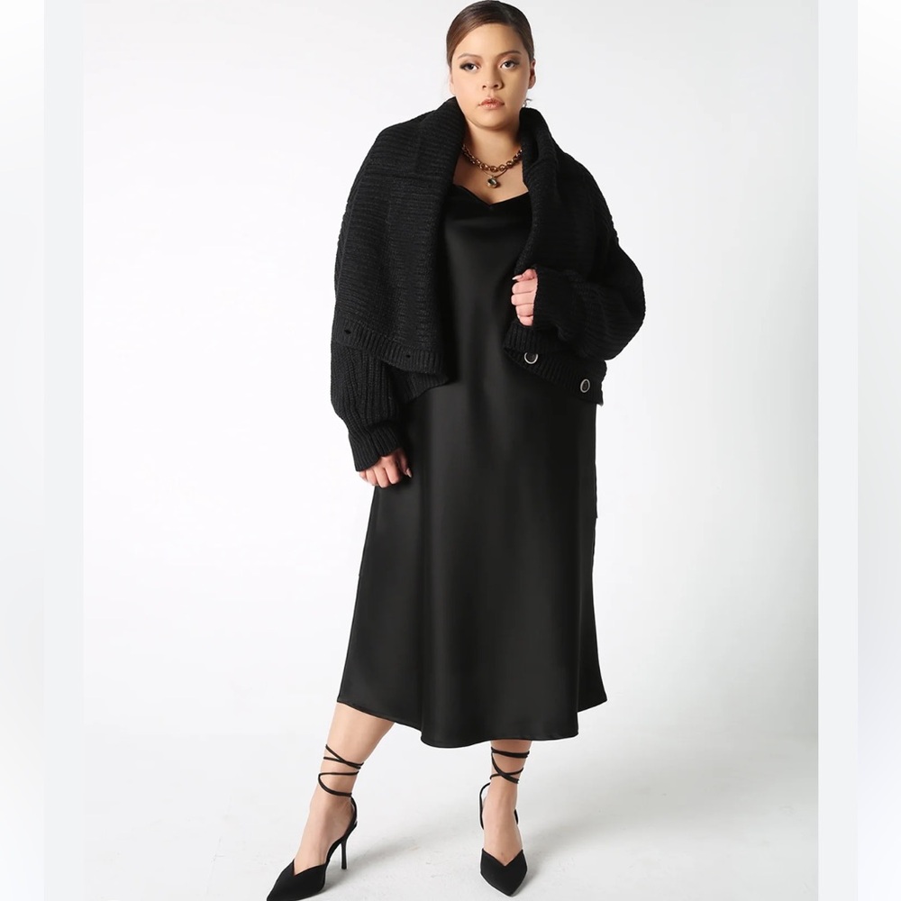 NWT BAACAL bias cut black maxi slip dress